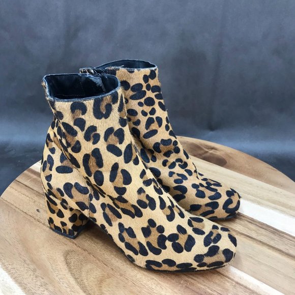 Sole Society Shoes - Sole Society Leopard Print Calf Hair Booties Zip Up Ankle Boots Womens Size 6 B